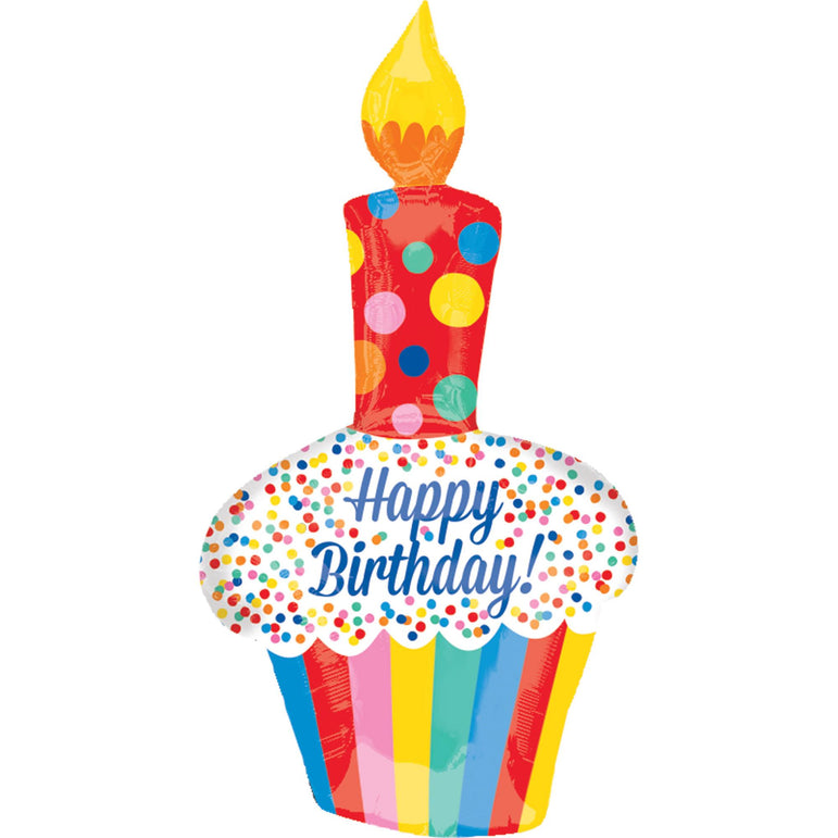 Bright Birthday Cupcake SuperShape Balloon 53x104cm Balloons & Streamers - Party Centre
