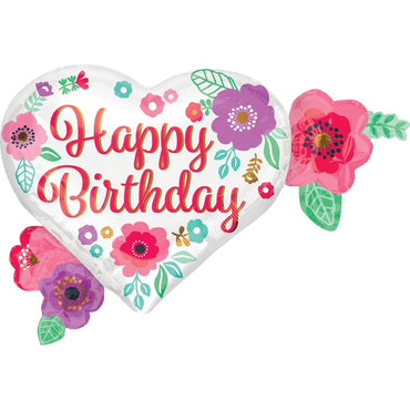 Happy Birthday Floral Print SuperShape Balloon 68x50cm Balloons & Streamers - Party Centre - Party Centre