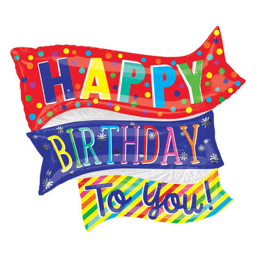 Happy Birthday Fun Flags SuperShape Foil Balloon 81x68cm Balloons & Streamers - Party Centre - Party Centre