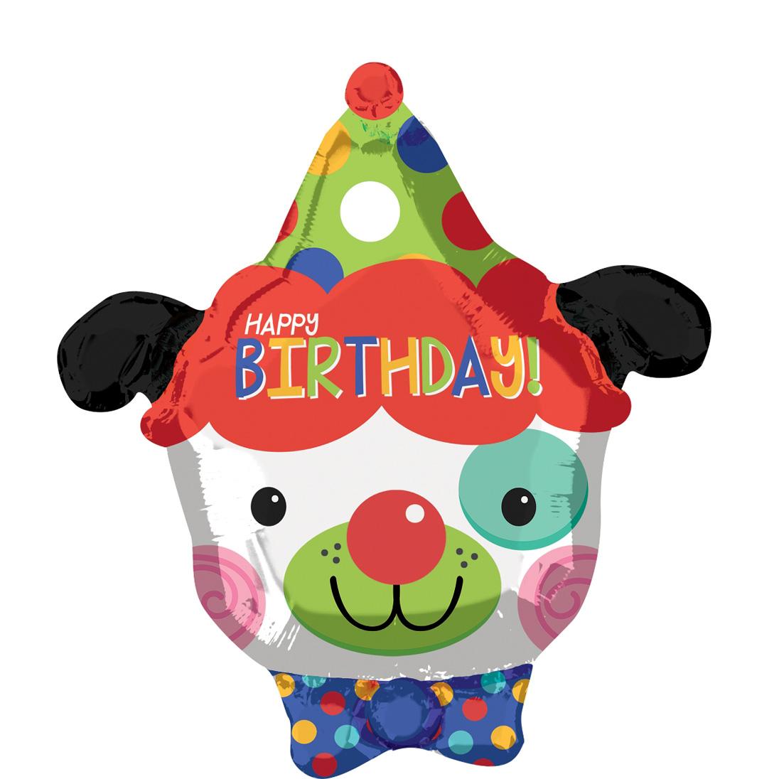 Happy Birthday Clown Dog Junior Shape 45x50cm Balloons & Streamers - Party Centre - Party Centre