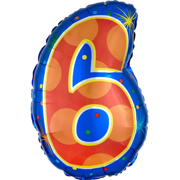 Number 6 Confetti Dots Junior Shape Balloon 35x53cm Balloons & Streamers - Party Centre - Party Centre