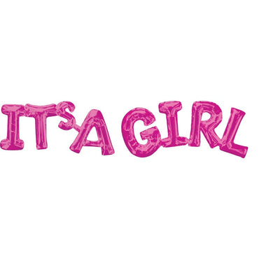 It's A Girl Pink Block Phrase Foil Balloon Balloons & Streamers - Party Centre - Party Centre
