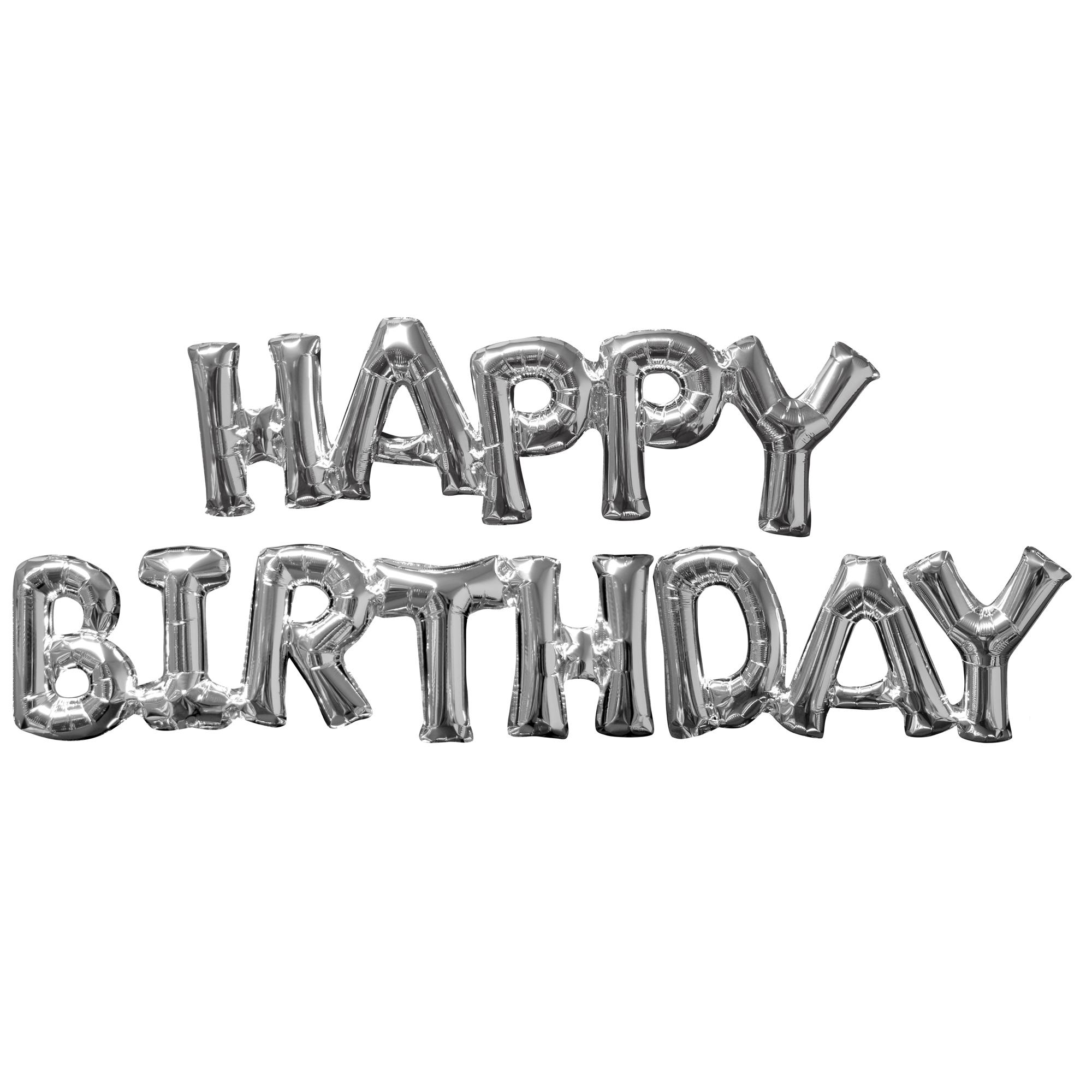 Happy Birthday Silver Phrase Foil Balloon Balloons & Streamers - Party Centre - Party Centre