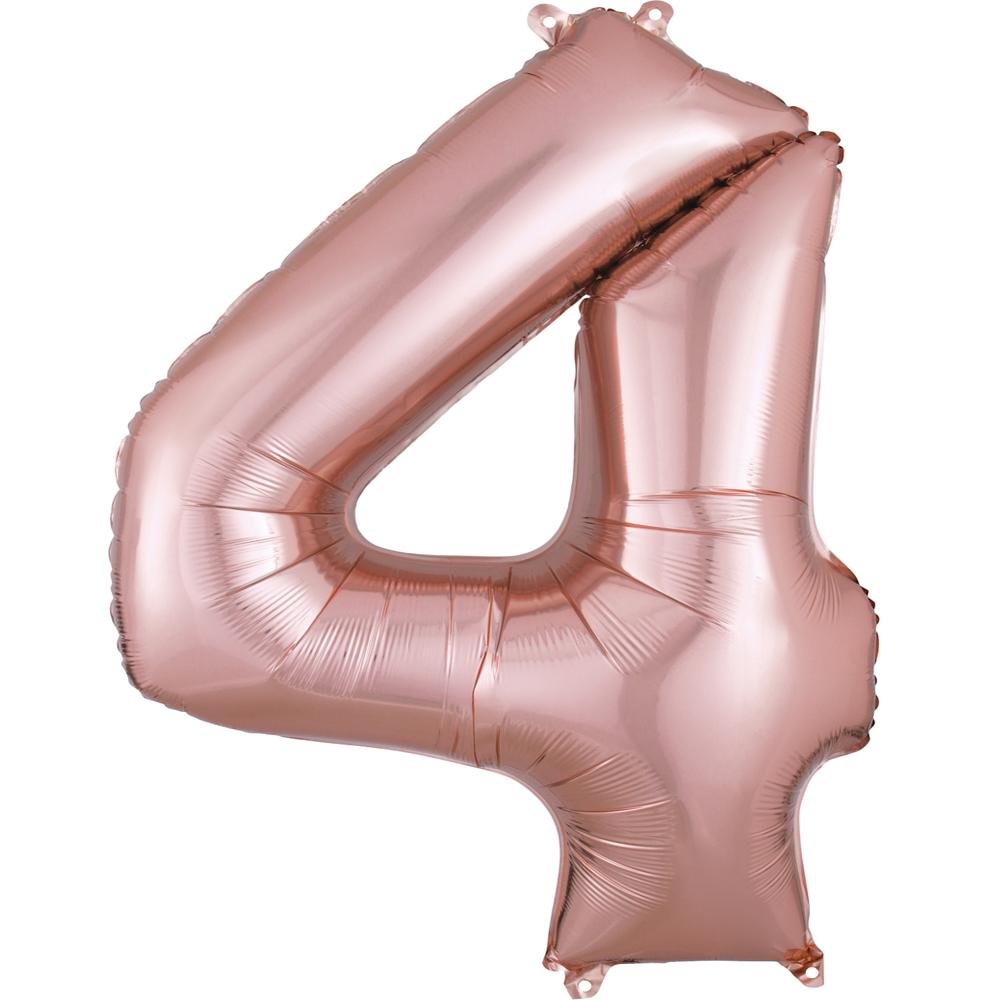 Rose Gold Number 4 Supershape Balloon 60cmx91cm - Party Centre
