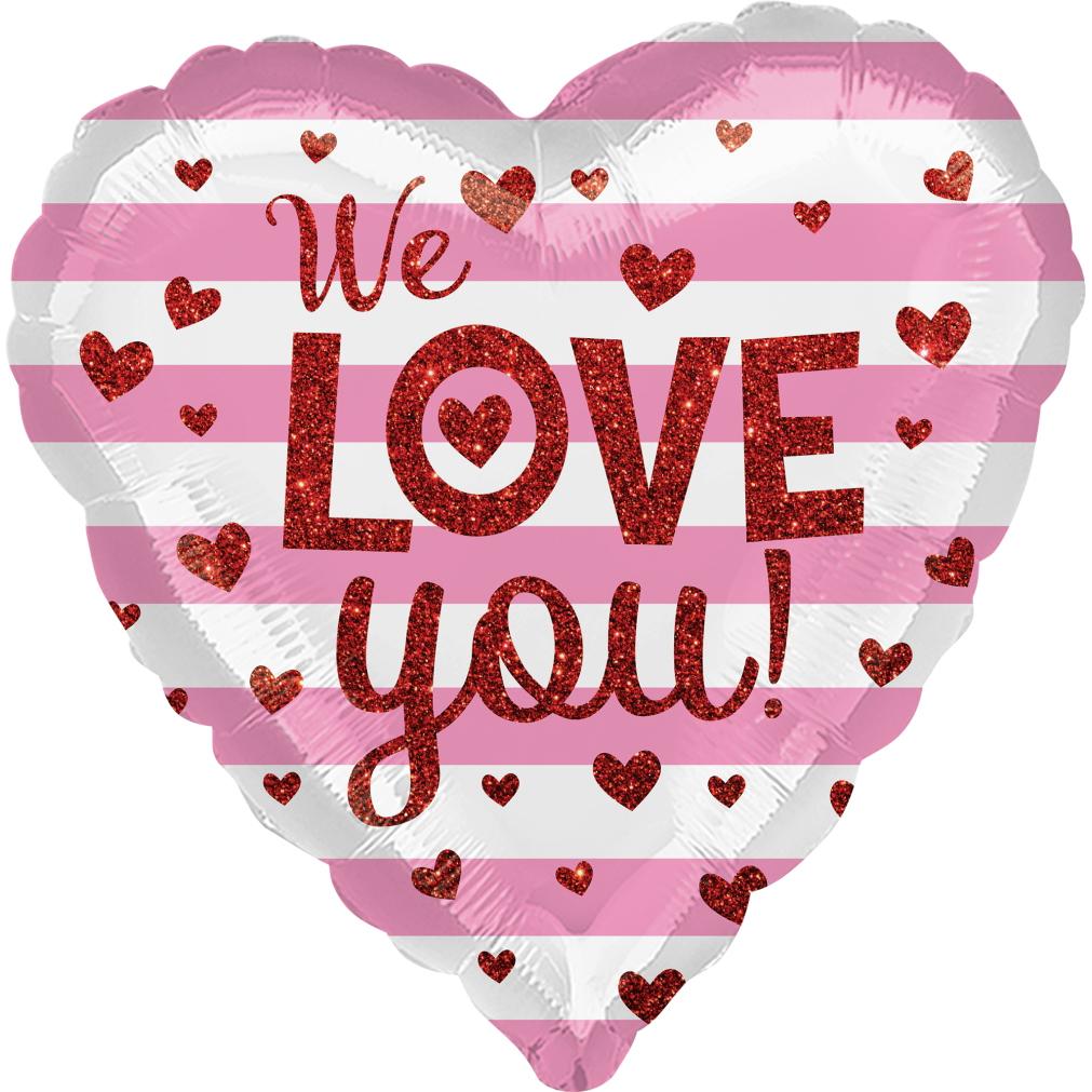 We Love You Glitter Hearts Foil Balloon 45cm Balloons & Streamers - Party Centre - Party Centre