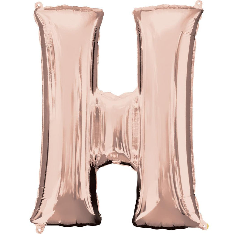 Letter H Rose Gold SuperShape Foil Balloon 66x81cm Balloons & Streamers - Party Centre