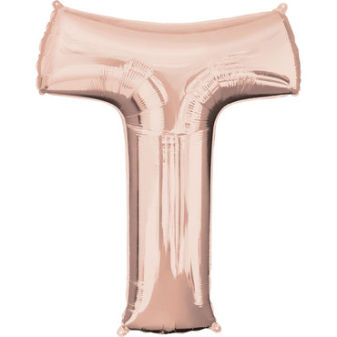 Letter T Rose Gold SuperShape Foil Balloon 66x81cm Balloons & Streamers - Party Centre - Party Centre