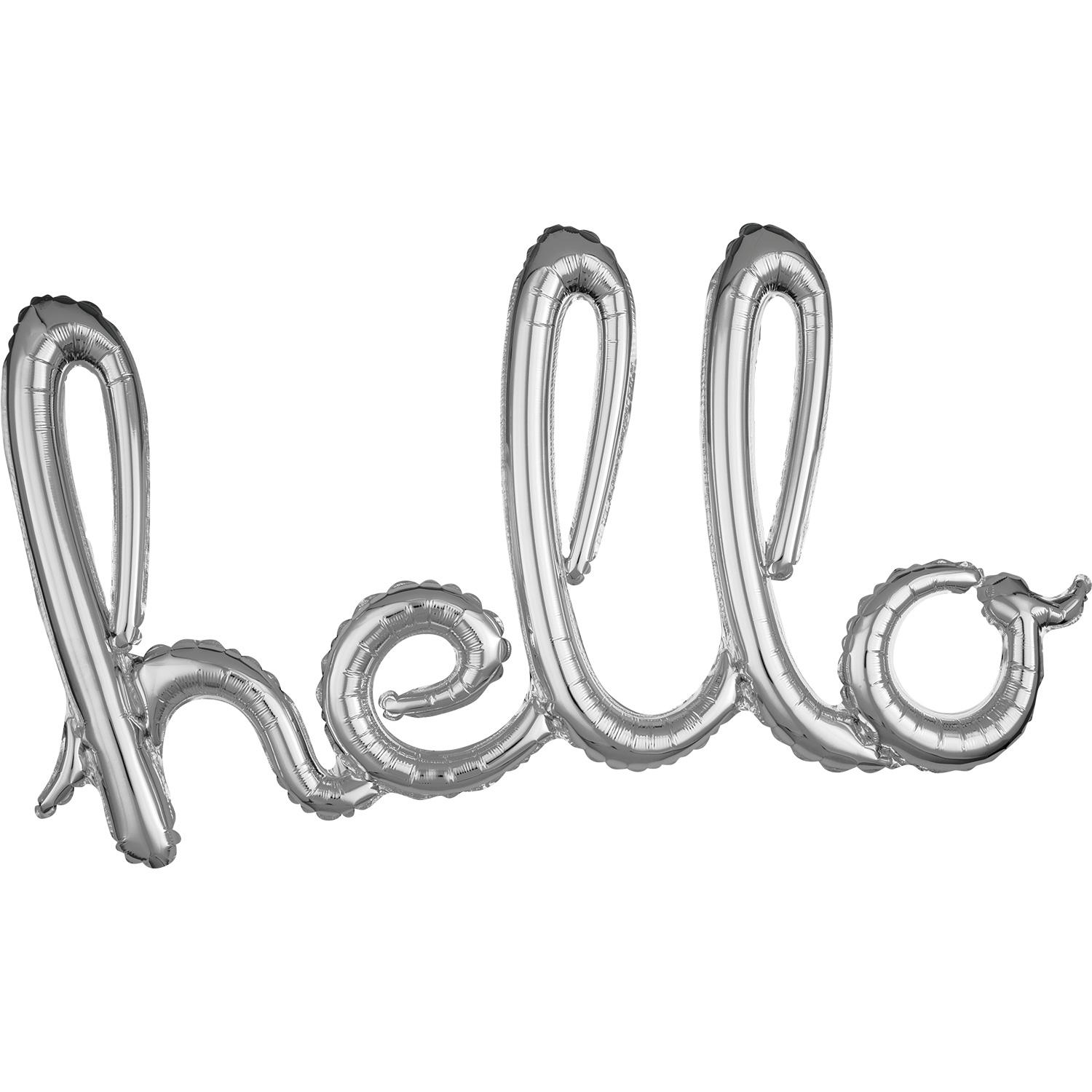 Silver Hello Script Phrase Foil Balloon Balloons & Streamers - Party Centre - Party Centre