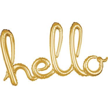 Hello Script Phrase Gold Foil Balloon 99x55cm Balloons & Streamers - Party Centre - Party Centre
