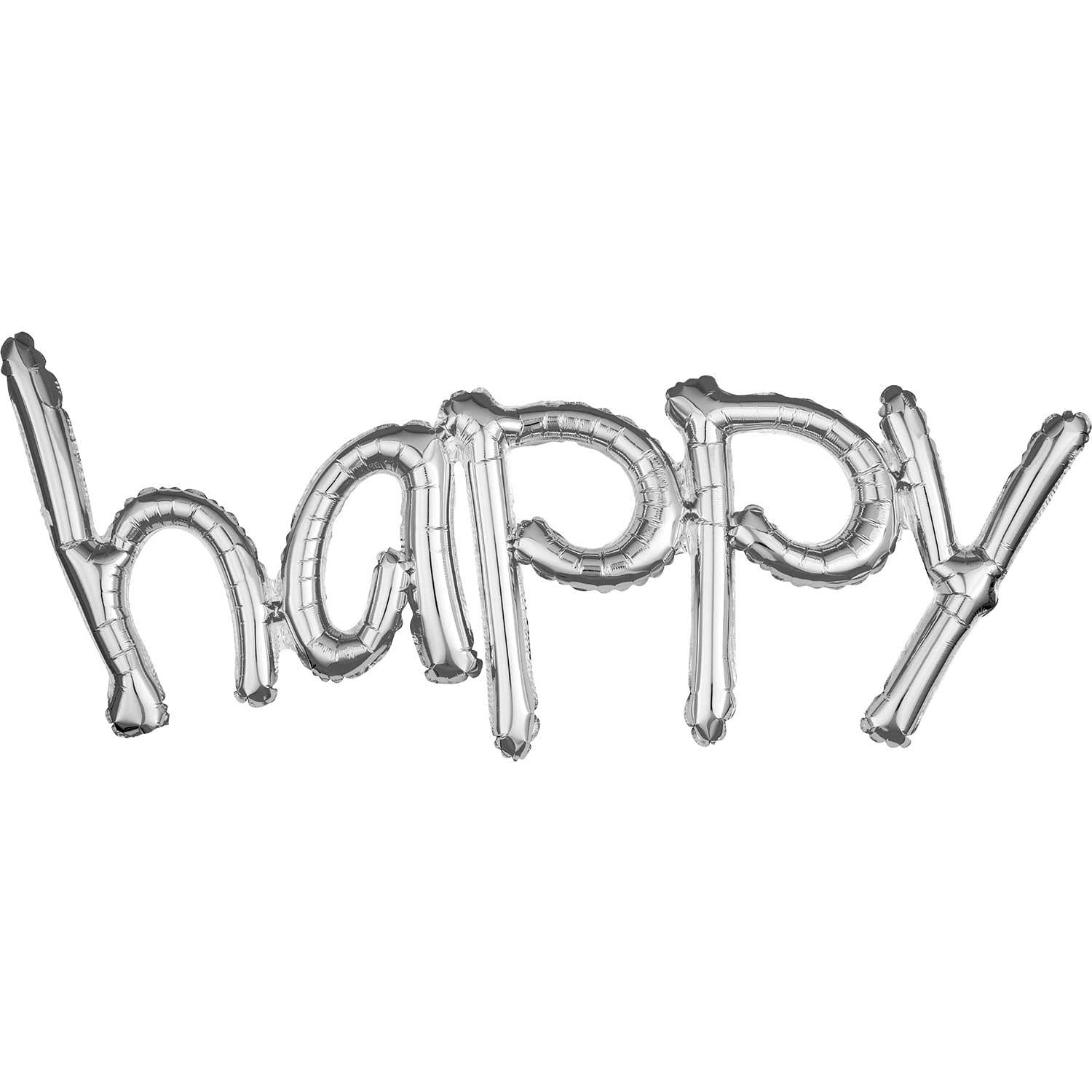 Silver HAPPY Freestyle Phrase Foil Balloon 104x50cm Balloons & Streamers - Party Centre - Party Centre