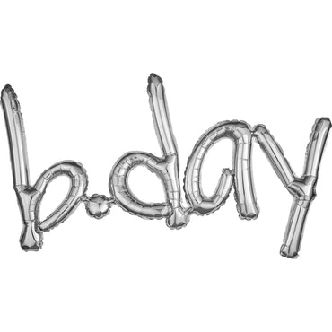 Silver BDAY Freestyle Phrase Foil Balloon 83x55cm Balloons & Streamers - Party Centre - Party Centre