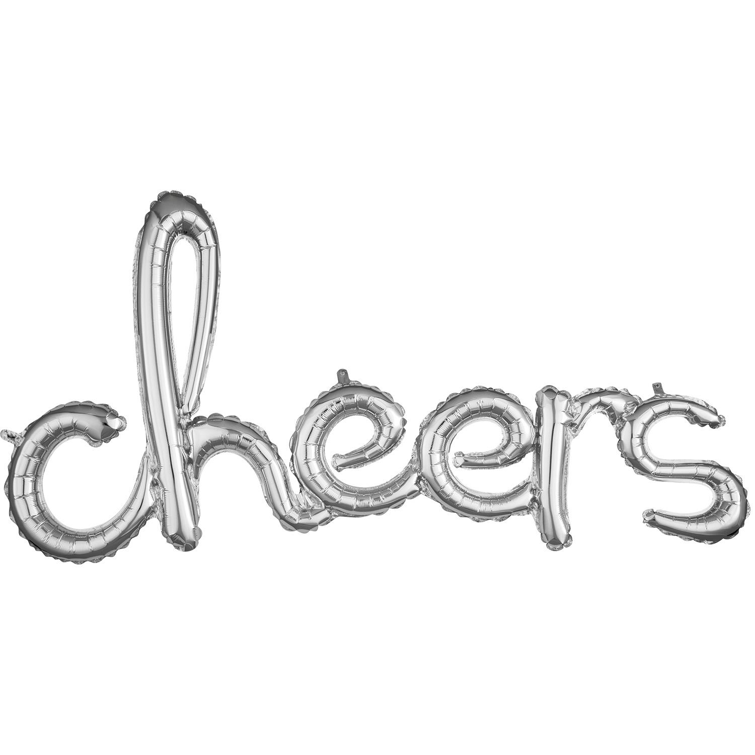 Cheers Script Phrase Silver Foil Balloon 101x53cm Balloons & Streamers - Party Centre - Party Centre