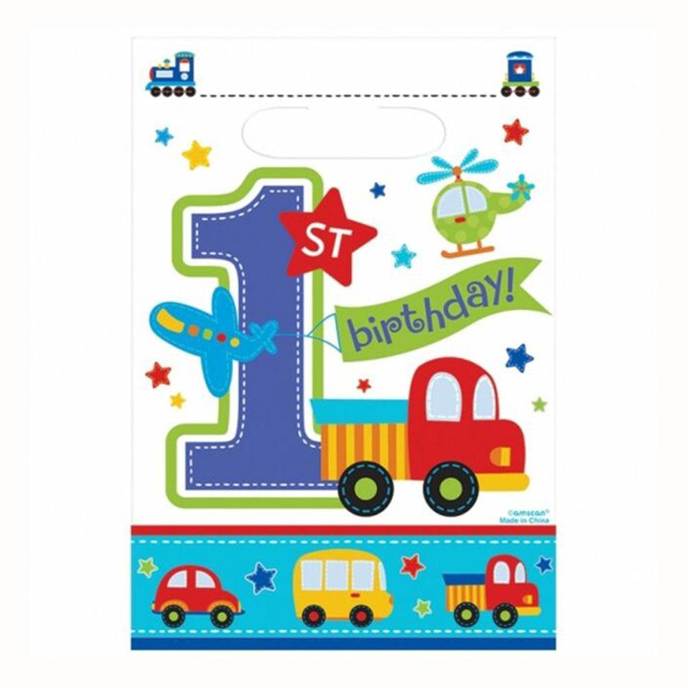 All Aboard 1st Birthday Boy Loot Bags 8pcs Favours - Party Centre - Party Centre