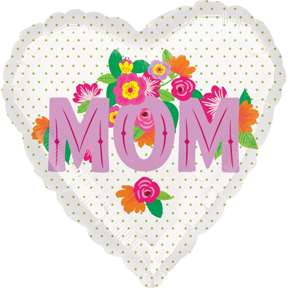 Mom Flowers Heart Foil Balloon 45cm Balloons & Streamers - Party Centre - Party Centre