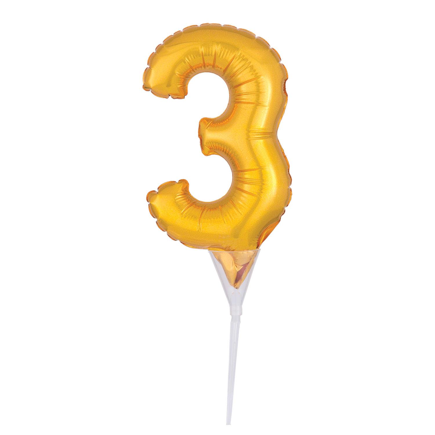Gold Number 3 Cake Pick  Micro Foil Balloon Balloons & Streamers - Party Centre - Party Centre