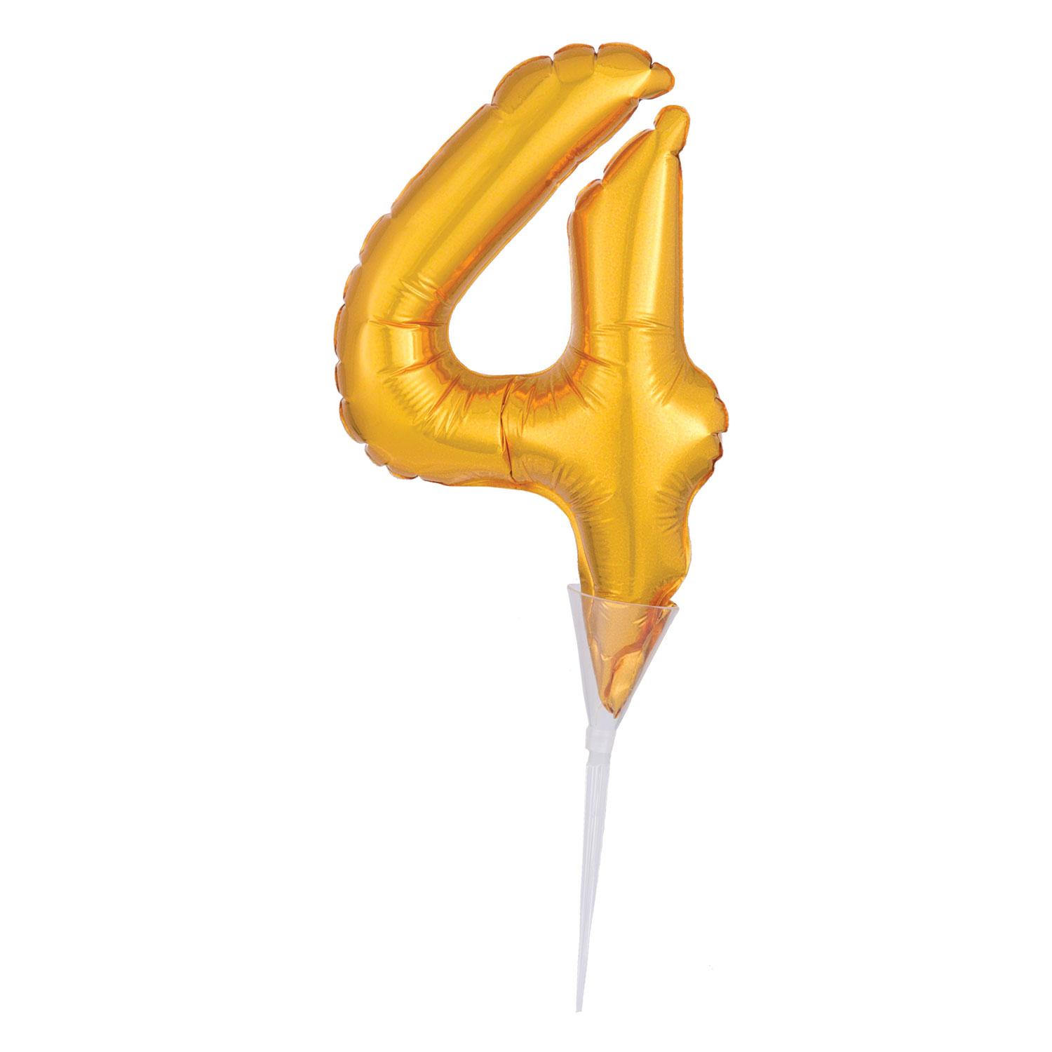 Gold Number 4 Cake Pick  Micro Foil Balloon Balloons & Streamers - Party Centre - Party Centre