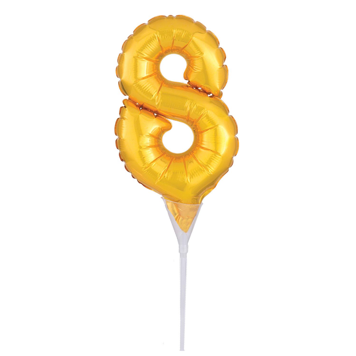 Gold Number 8 Cake Pick Micro Foil Balloon Balloons & Streamers - Party Centre - Party Centre