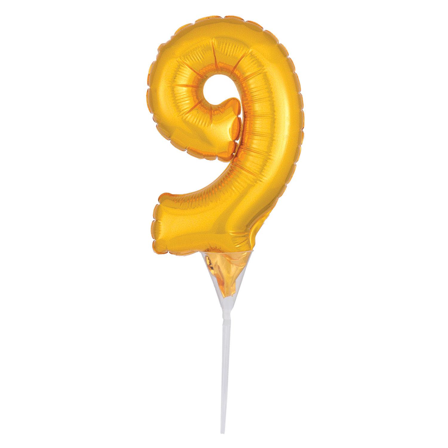 Gold Number 9 Cake Pick Micro Foil Balloon Balloons & Streamers - Party Centre - Party Centre