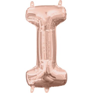 Rose Gold Letter I Mini Shape Balloon 17x33cm - Party Centre