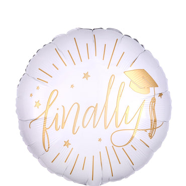 Finally Graduation White and Gold Foil Balloon 45cm Balloons & Streamers - Party Centre - Party Centre