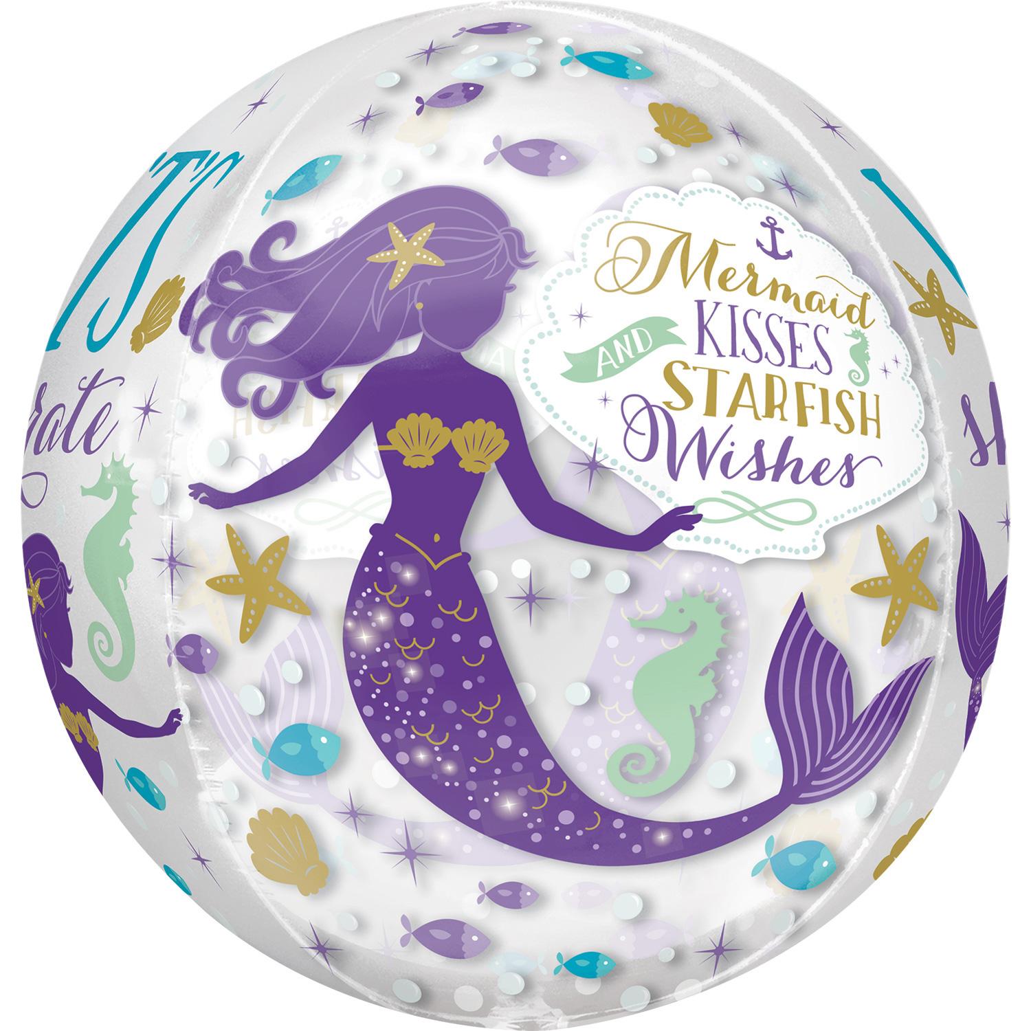 Mermaid Wishes Clear Orbz Foil Balloon 38x40cm Balloons & Streamers - Party Centre - Party Centre