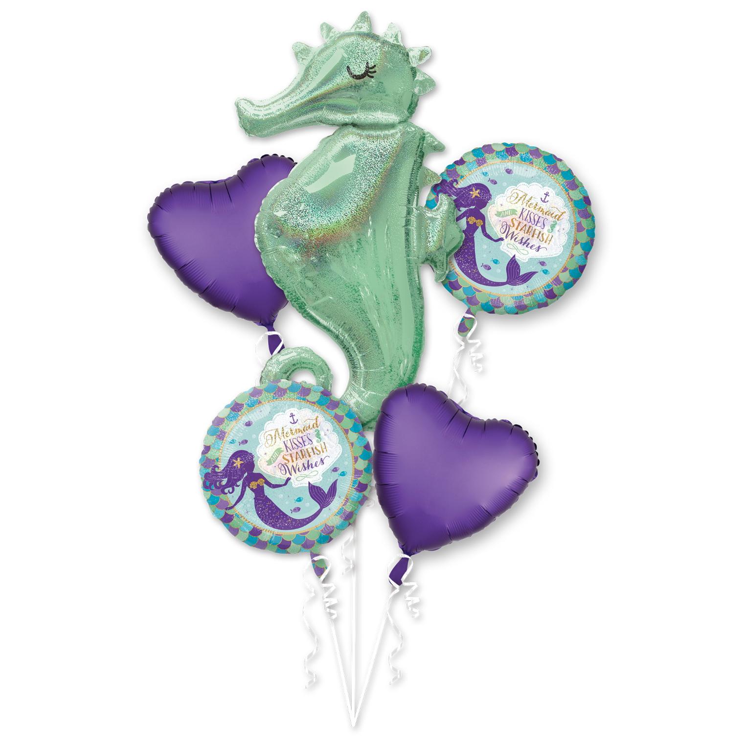 Mermaid Wishes Seahorse Balloon Bouquet 5pcs Balloons & Streamers - Party Centre - Party Centre