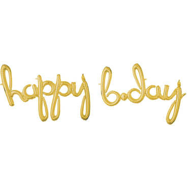 Happy Bday Script Phrase Gold Foil Balloon 88x63cm Balloons & Streamers - Party Centre - Party Centre