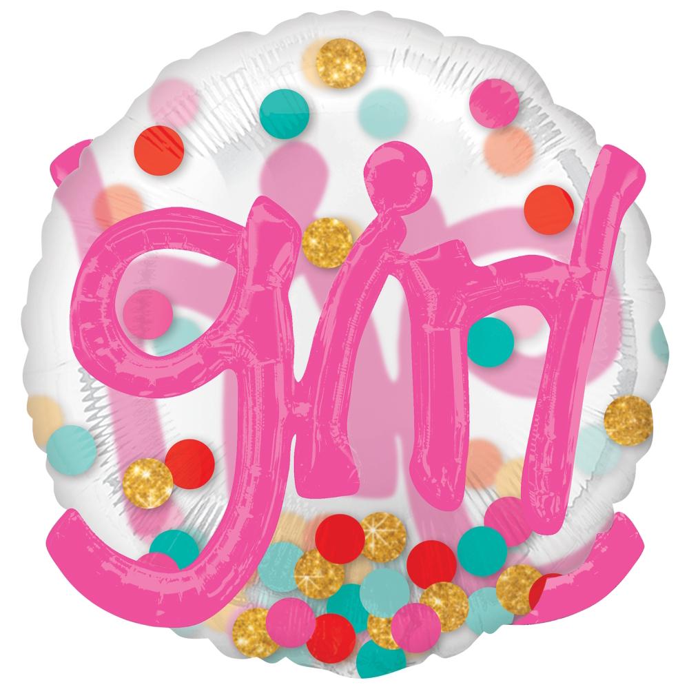 It's A Girl Confetti Dots See-Thru Multi-Balloon 91cm Balloons & Streamers - Party Centre - Party Centre