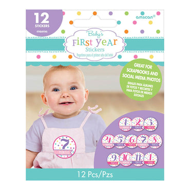 Baby Shower Month By Month Girls Stickers Favours - Party Centre - Party Centre