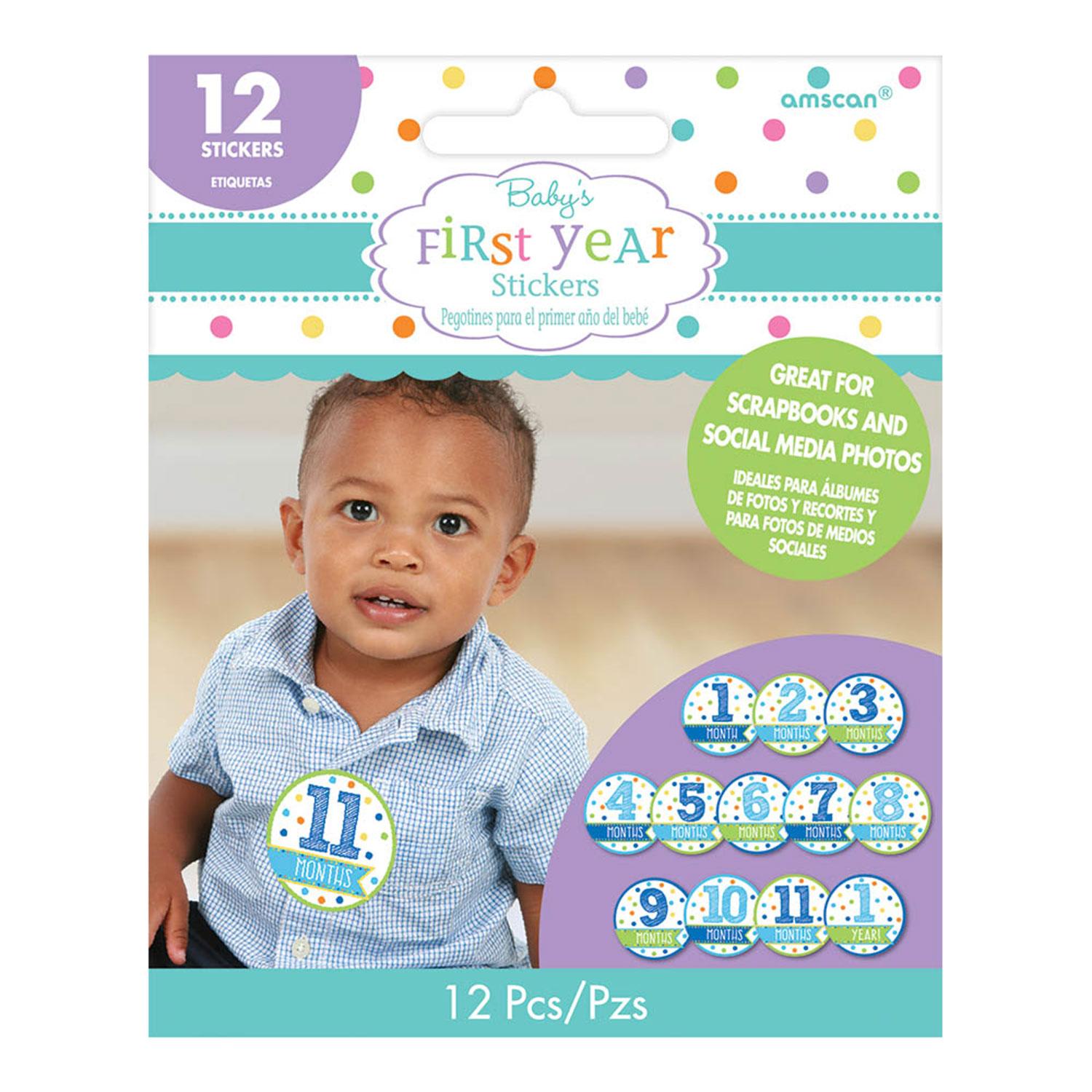 Baby Shower Month By Month Boys Stickers Favours - Party Centre - Party Centre