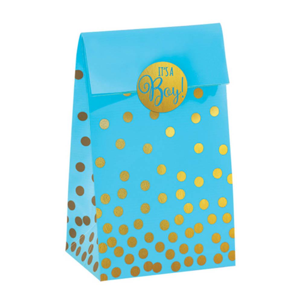 It's A Boy Blue Foil Stamped Paper Bags With Stickers 20pcs Favours - Party Centre - Party Centre
