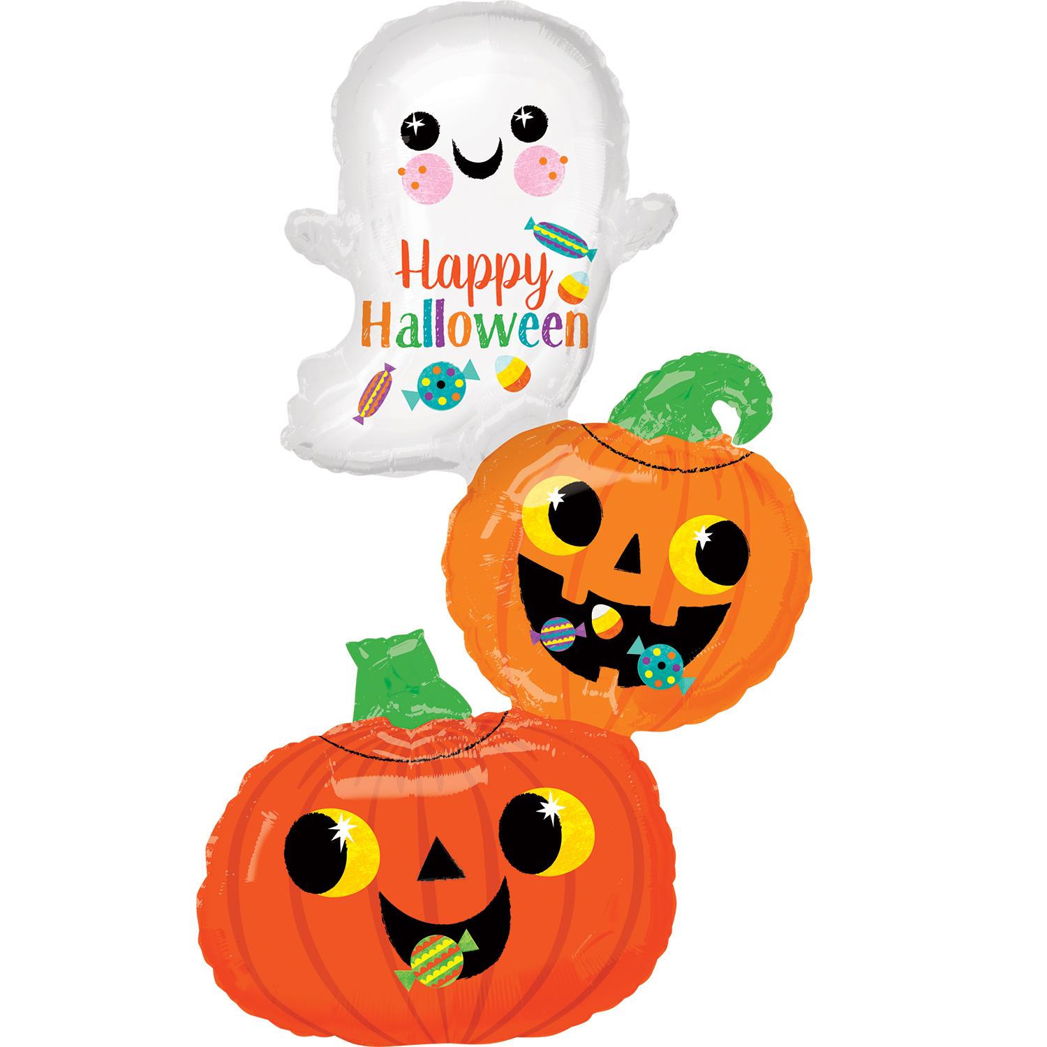 Happy Ghost & Pumpkin Stack SuperShape Balloon 55x93cm Balloons & Streamers - Party Centre - Party Centre