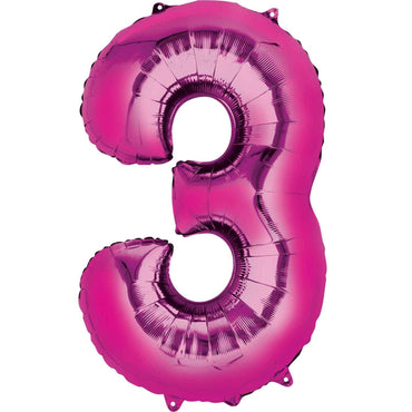 Pink Number 3 Mini Shape Foil Balloon 40cm Balloons & Streamers - Party Centre - Party Centre
