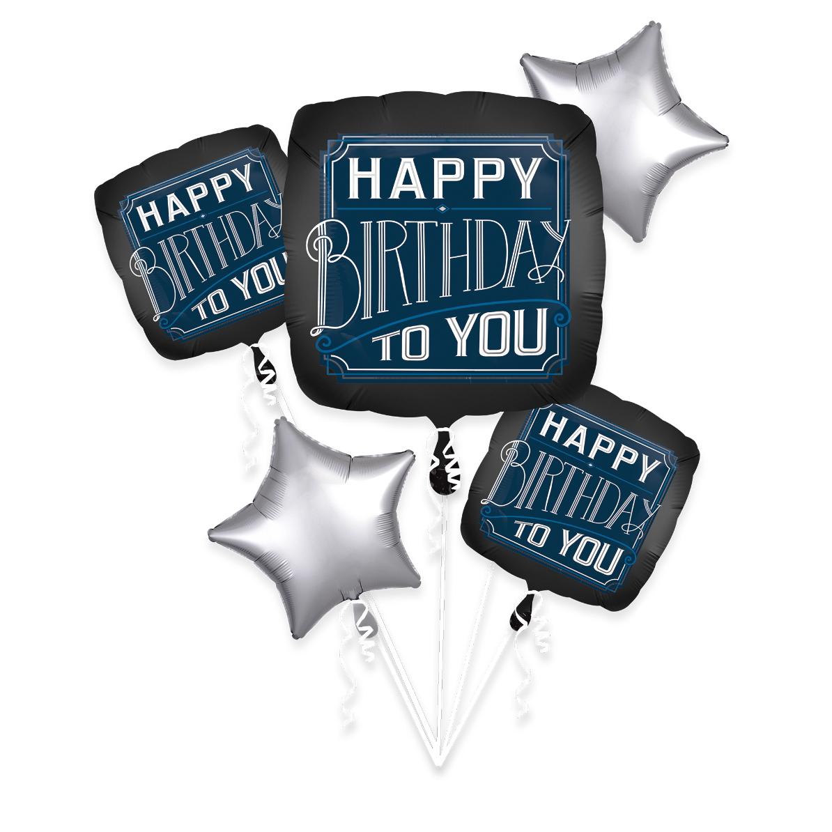 Happy Birthday Man Balloon Bouquet 5pcs Balloons & Streamers - Party Centre - Party Centre