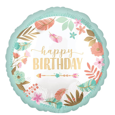 Boho Birthday Girl Satin Foil Balloon 45cm Balloons & Streamers - Party Centre - Party Centre