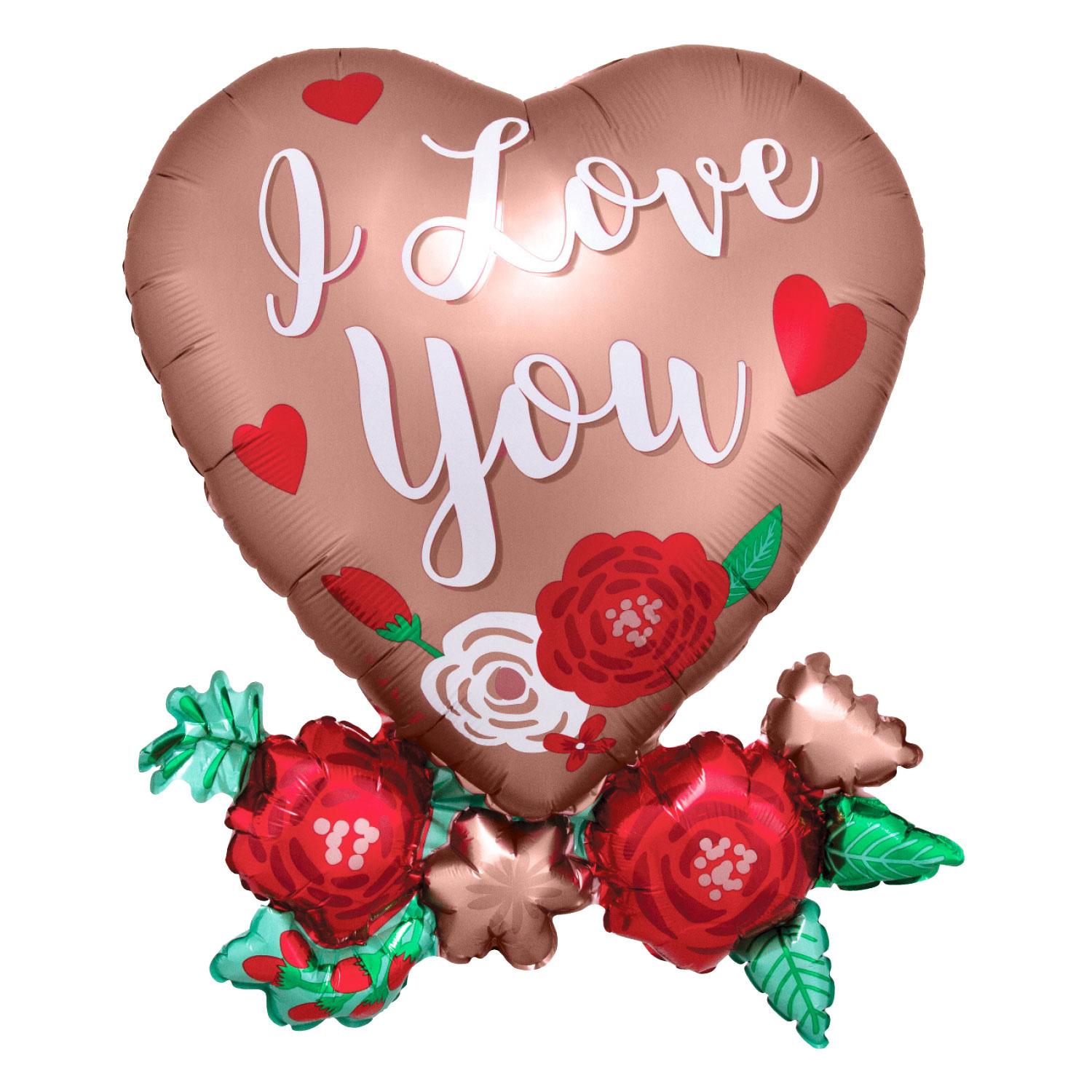 Heart with Flowers Satin SuperShape Foil Balloon 58x76cm Balloons & Streamers - Party Centre - Party Centre
