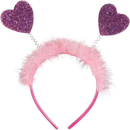 Pink Glitter & Marabou Heart Head Bopper - Party Centre
