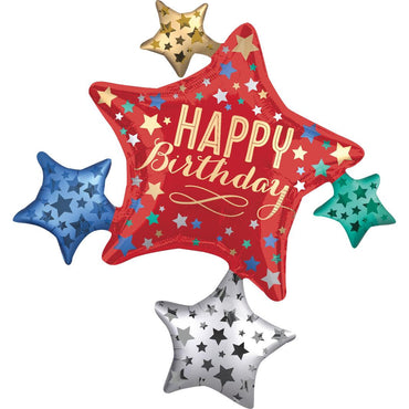 Birthday Satin Cluster SuperShape Balloon 81x88cm Balloons & Streamers - Party Centre - Party Centre