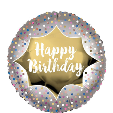 Birthday Satin Gold Burst Foil Balloon 45cm Balloons & Streamers - Party Centre - Party Centre