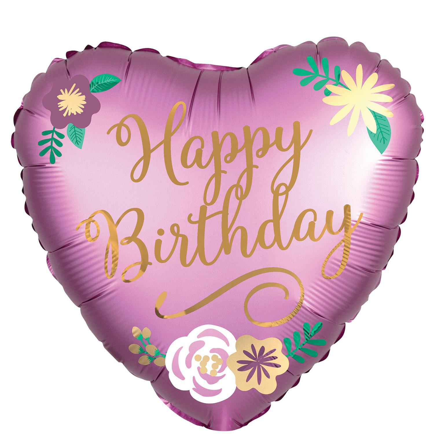 Birthday Satin Flowers Foil Balloon 45cm Balloons & Streamers - Party Centre - Party Centre