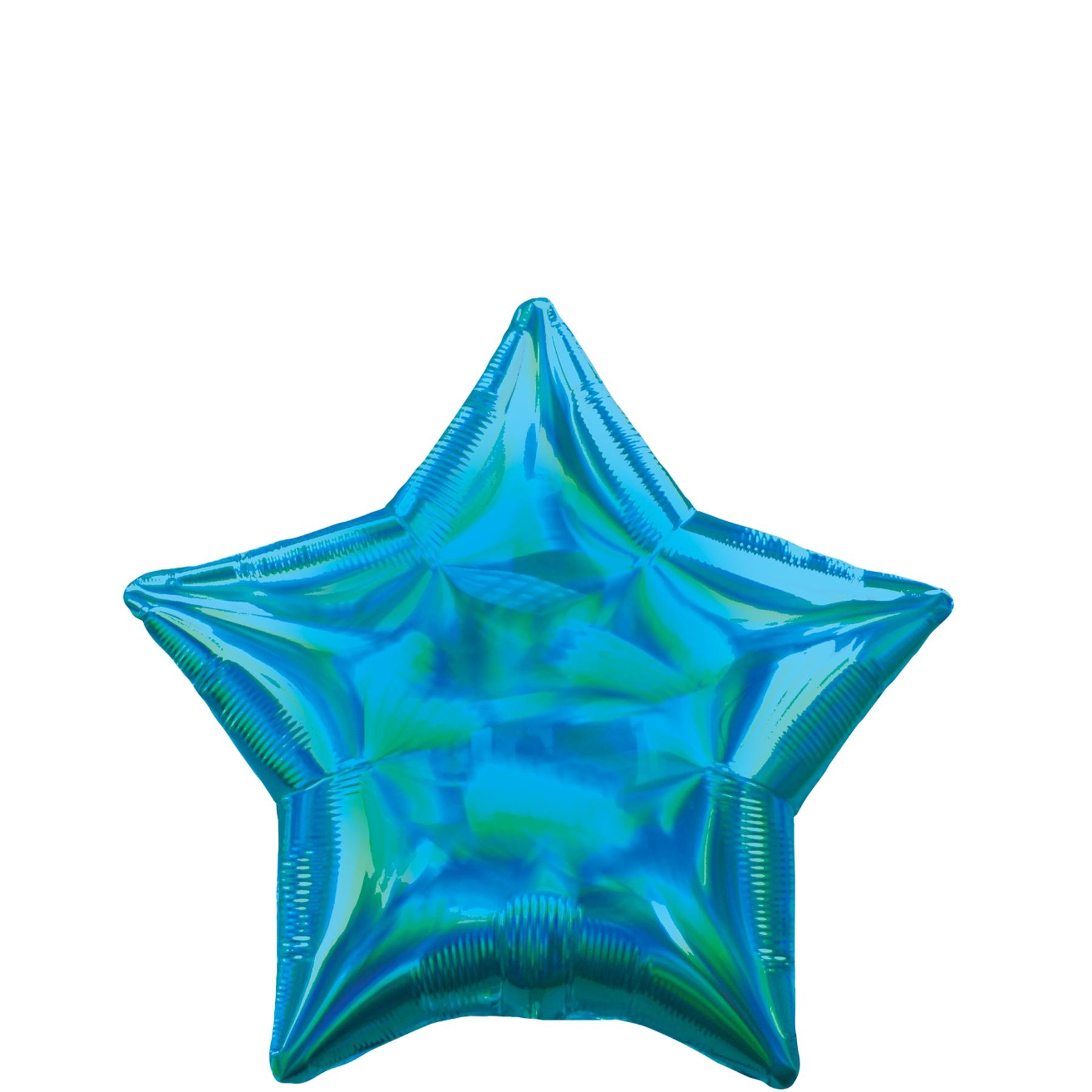 Cyan Iridescent Star Holographic Foil Balloon 45cm Balloons & Streamers - Party Centre - Party Centre