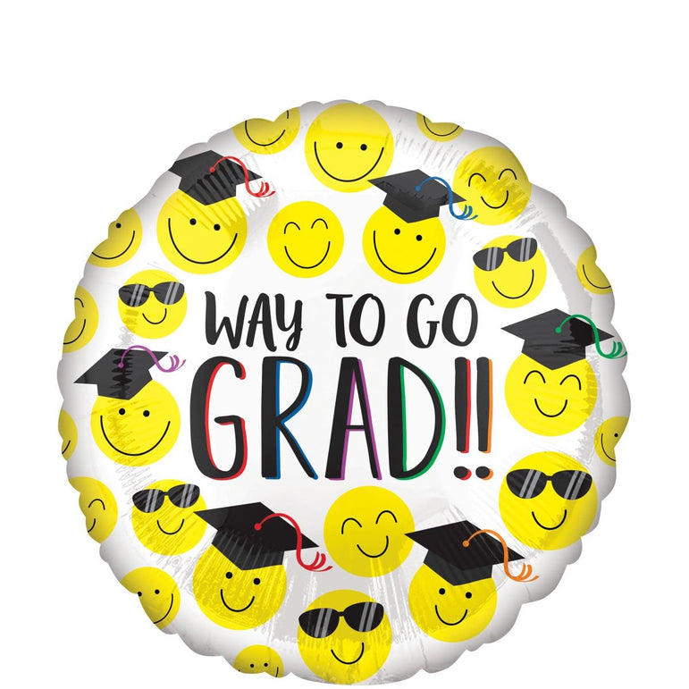 Grad Happy Faces Foil Balloon 45cm Balloons & Streamers - Party Centre