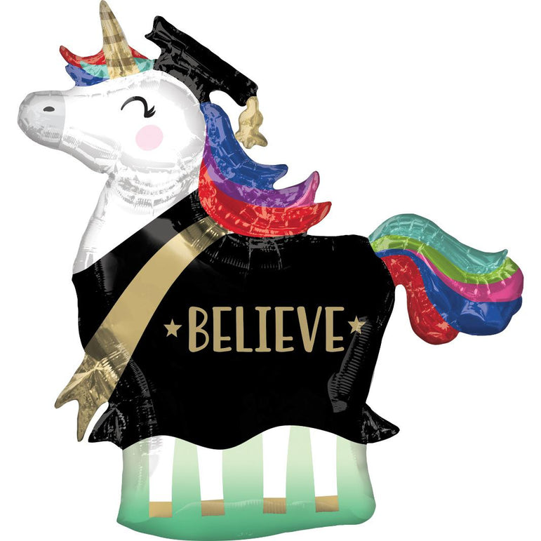 Graduation Unicorn SuperShape Foil Balloon 83x81cm Balloons & Streamers - Party Centre
