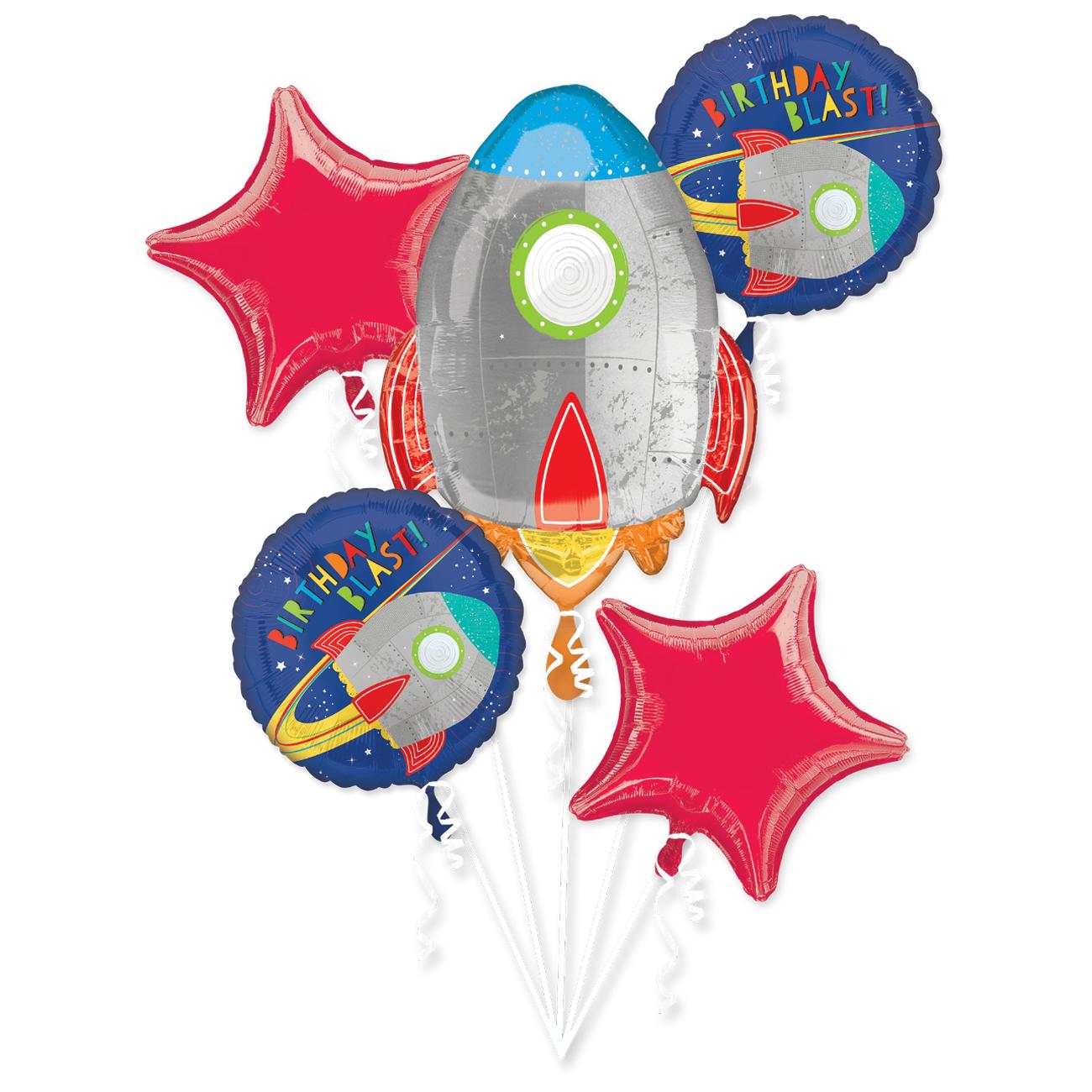 Blast off Balloon Bouquet 5pcs Balloons & Streamers - Party Centre - Party Centre