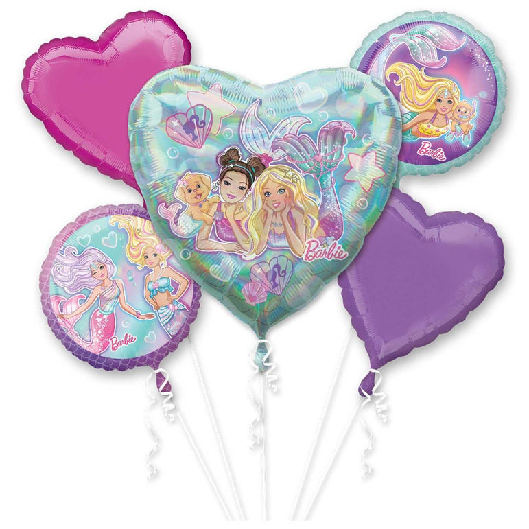 Mermaid Barbie Balloon Bouquet 5pcs Balloons & Streamers - Party Centre