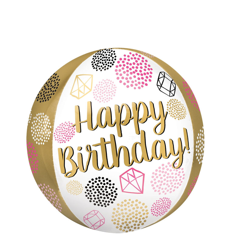 Happy Birthday Gems Orbz Balloon 38x40cm Balloons & Streamers - Party Centre