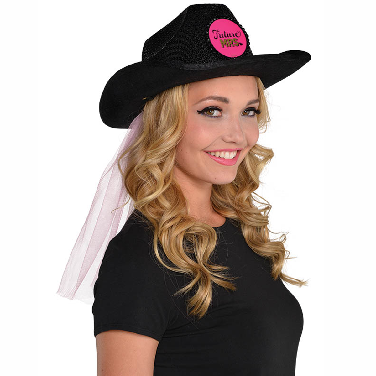 Sassy Bride Cowboy Hat With Veil Costumes & Apparel - Party Centre - Party Centre