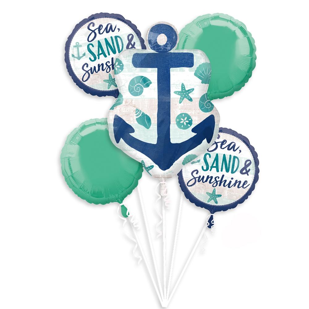 Sea, Sand & Sun Balloon Bouquet 5pcs Balloons & Streamers - Party Centre - Party Centre