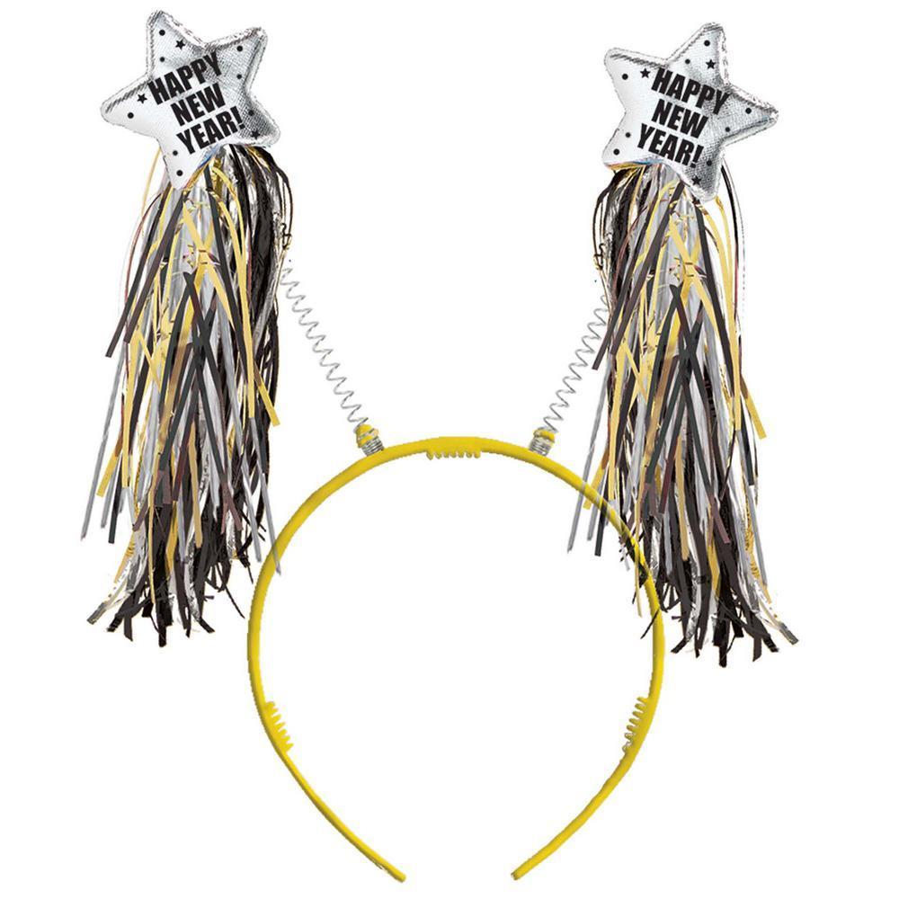 New Year Head Bopper Tinsel - Black Silver & Gold Costumes & Apparel - Party Centre - Party Centre