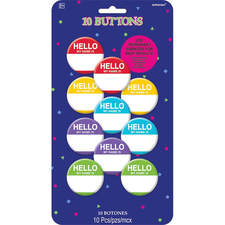 Hello My Name Is... Button 2in, 10pcs Party Accessories - Party Centre - Party Centre